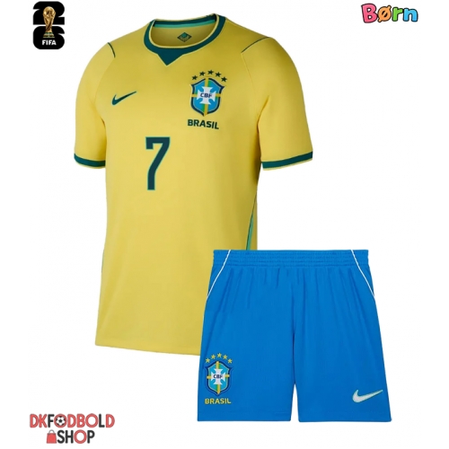 Brasilien Vinicius Junior #7 Hjemmebanesæt Børn VM 2026 Kort ærmer (+ korte bukser)